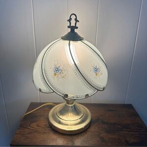 Vintage 3 Way Touch Lamp With 6 Glass Panels Blue Yellow Floral Design. Ht 15”